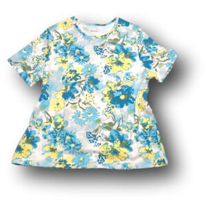 Scoop neck teal and yellow tee